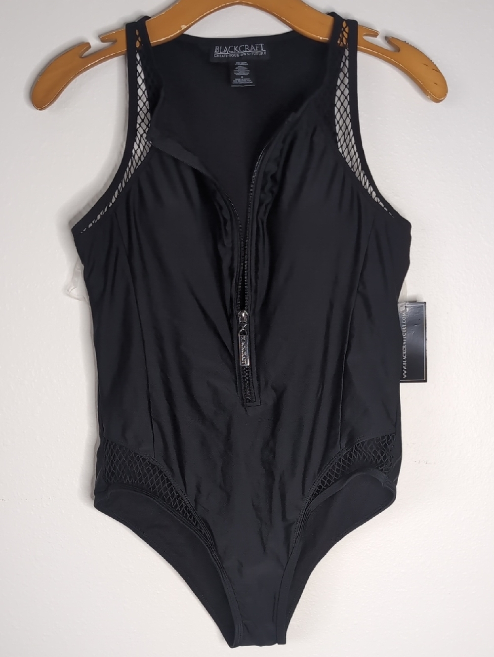 Black Zip-Front One-Piece Swimsuit